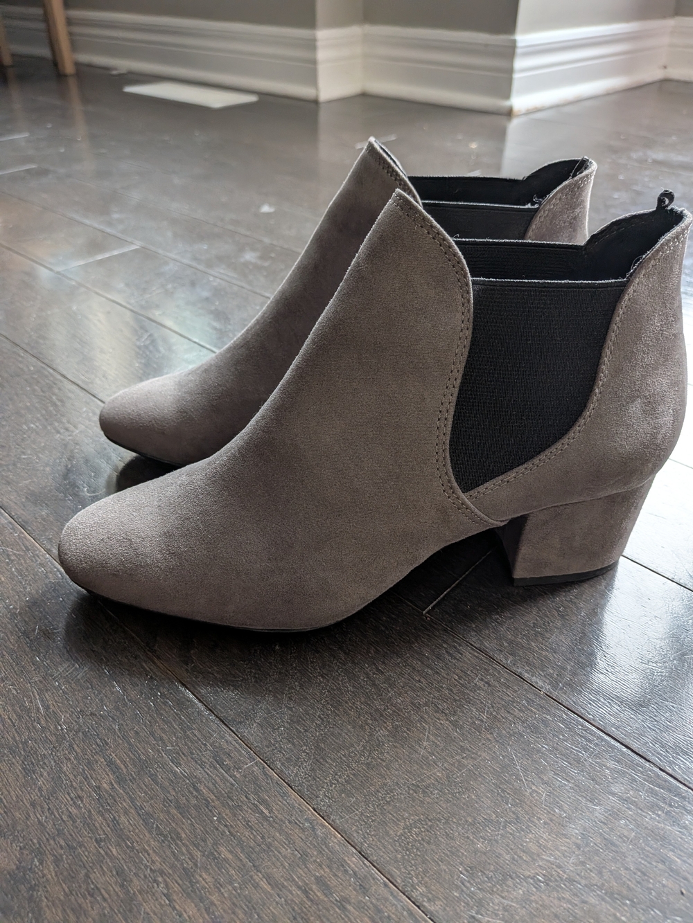 H&M Gray Suede Chelsea Ankle Boots with Block Heel